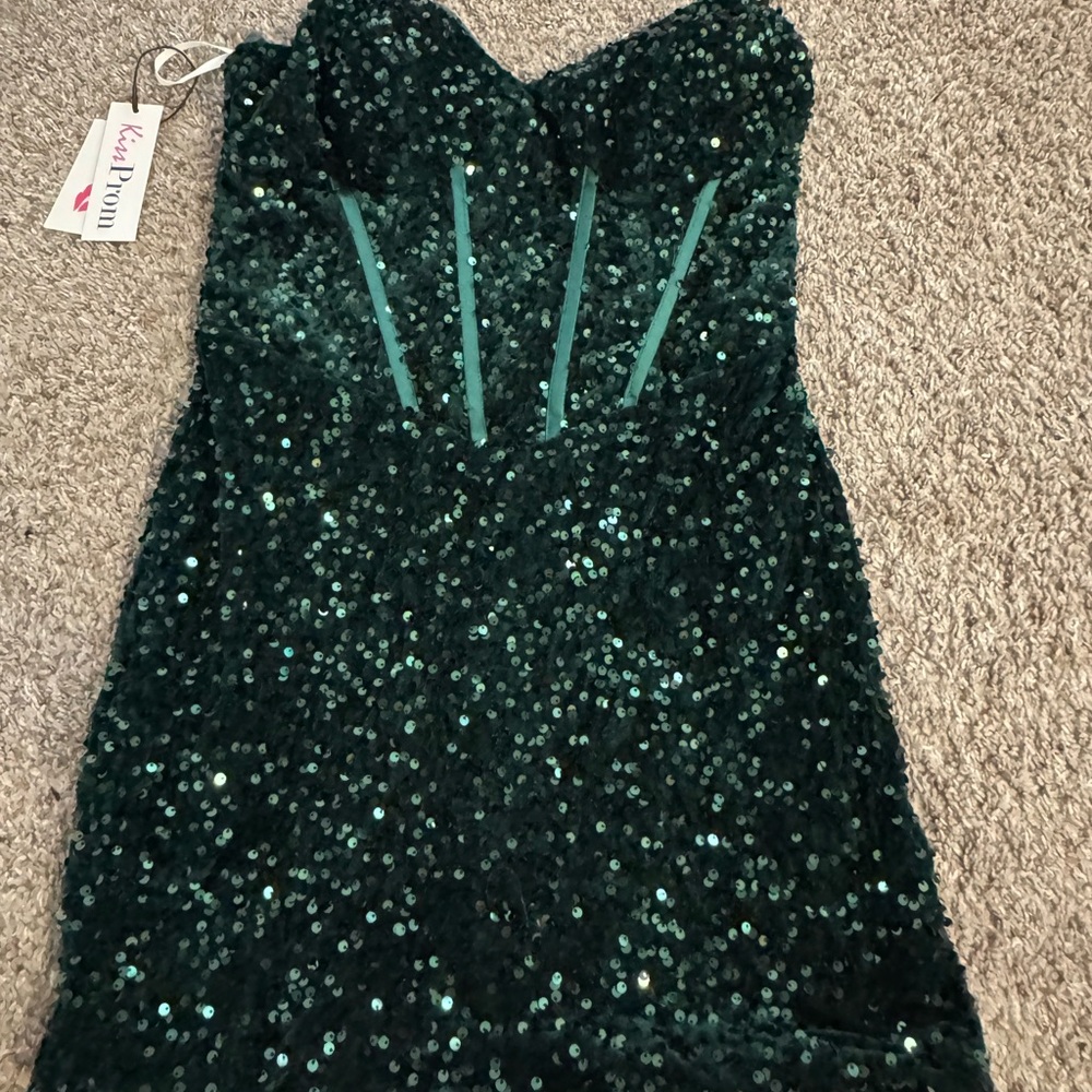 Green Sequin Strapless Dress
